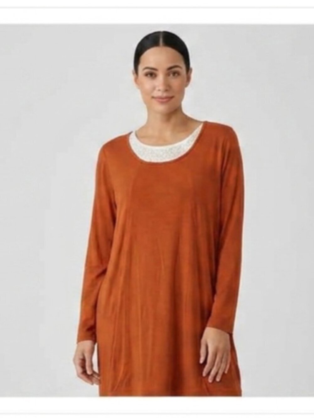Zenergy by Chico's SZ 2/L Burnt Orange 3/4 Sleeve Scoop Neck Seam Detail Tunic